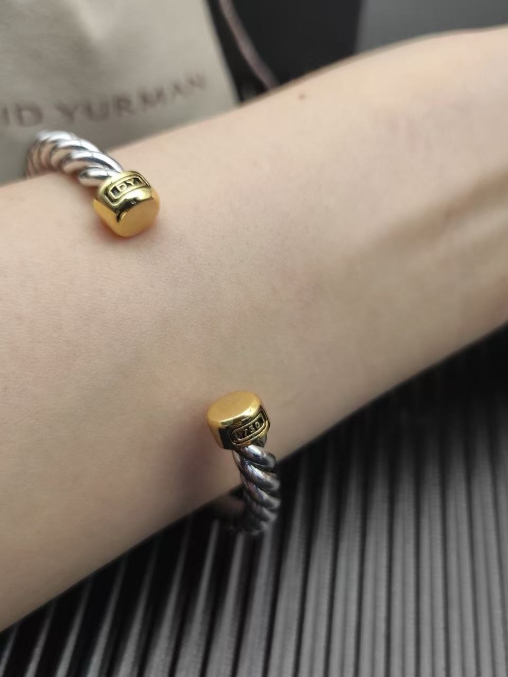 David Yurman Silver and Gold Cable Baby Bangle - Picture 5 of 6
